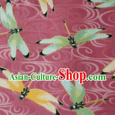 Asian Japanese Traditional Kimono Pink Brocade Fabric Silk Material Classical Dragonfly Pattern Design Drapery
