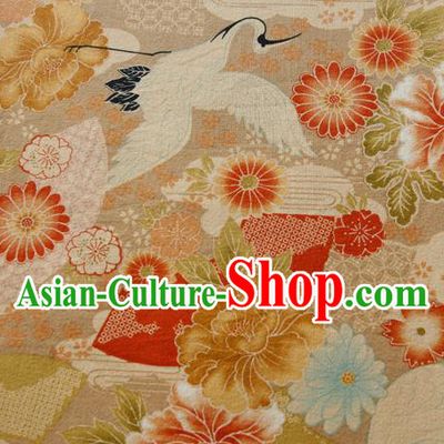 Asian Japanese Traditional Kimono Brocade Fabric Silk Material Classical Cranes Peony Pattern Design Drapery