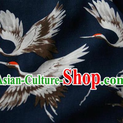 Asian Japanese Traditional Kimono Black Brocade Fabric Silk Material Classical Cranes Pattern Design Drapery