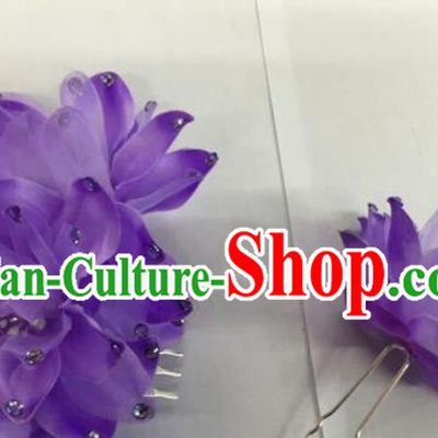 Chinese Traditional Beijing Opera Purple Flowers Hairpins Ancient Peri Hair Accessories for Women