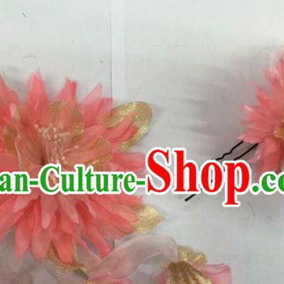 Chinese Traditional Beijing Opera Pink Silk Flowers Hairpins Ancient Peri Hair Accessories for Women