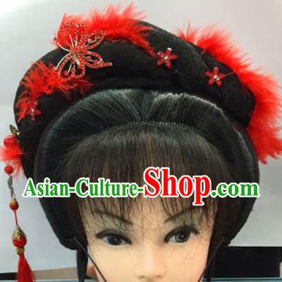 Chinese Traditional Ancient Beijing Opera Bride Wig Sheath and Hairpins Hair Accessories for Women