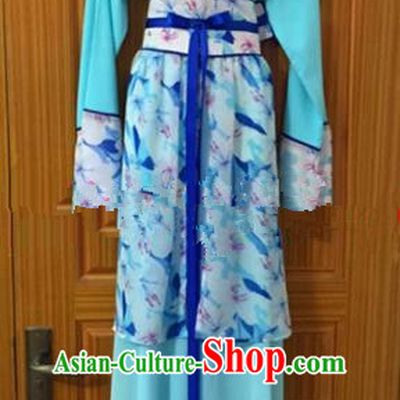Chinese Traditional Beijing Opera Young Lady Blue Dress Ancient Maidservants Embroidered Costumes for Poor