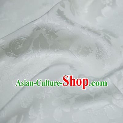 Chinese Royal White Brocade Palace Peony Pattern Satin Traditional Silk Fabric Chinese Fabric Asian Material