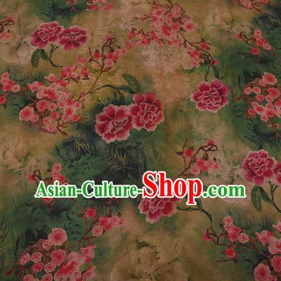 Chinese Traditional Cheongsam Crepe Satin Plain Palace Red Peony Pattern Silk Fabric Chinese Fabric Asian Material
