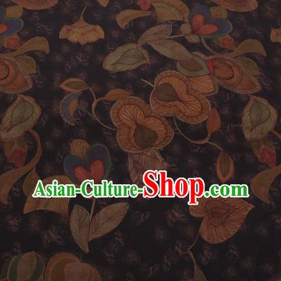 Chinese Traditional Cheongsam Crepe Satin Plain Palace Ginkgo Leaf Pattern Silk Fabric Chinese Fabric Asian Material
