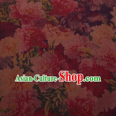 Chinese Traditional Cheongsam Silk Fabric Palace Peony Pattern Pink Satin Plain Gambiered Guangdong Gauze