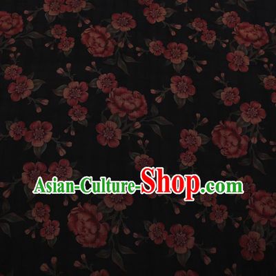 Chinese Traditional Cheongsam Silk Fabric Palace Red Flowers Pattern Satin Plain Gambiered Guangdong Gauze