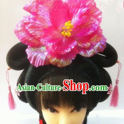 Chinese Traditional Ancient Beijing Opera Princess Wig Sheath and Peony Hairpins Hair Accessories for Women
