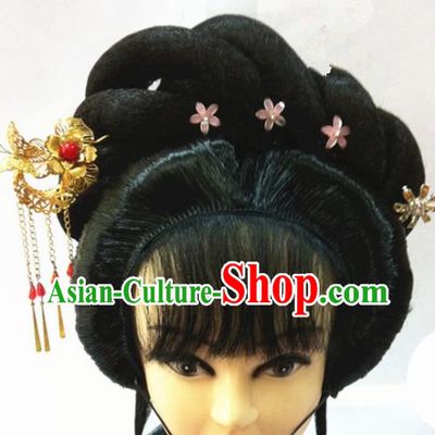 Chinese Traditional Ancient Beijing Opera Actress Wigs Sheath and Hairpins Complete Set for Women