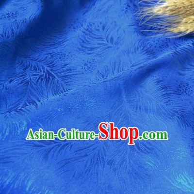 Chinese Royal Blue Brocade Palace Feather Pattern Traditional Silk Fabric Chinese Fabric Asian Material