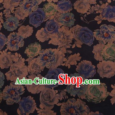 Chinese Traditional Cheongsam Blue Silk Fabric Palace Roses Pattern Jacquard Satin Plain Gambiered Guangdong Gauze