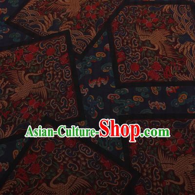 Chinese Traditional Navy Silk Fabric Palace Cranes Pattern Cheongsam Jacquard Satin Plain Gambiered Guangdong Gauze