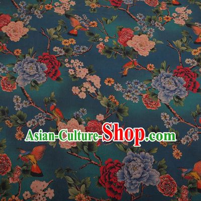 Chinese Classical Cheongsam Drapery Green Silk Fabric Traditional Peony Pattern Satin Plain Gambiered Guangdong Gauze