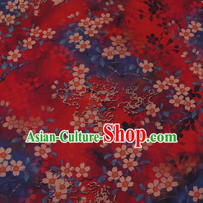 Chinese Classical Red Satin Plain Traditional Sakura Pattern Cheongsam Drapery Silk Fabric Gambiered Guangdong Gauze
