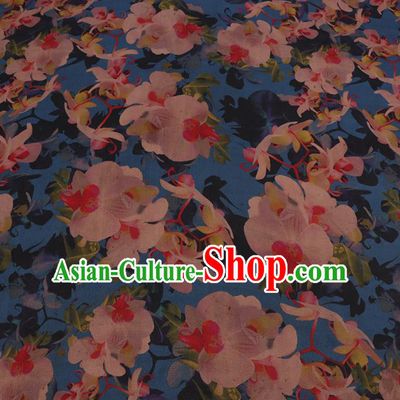 Chinese Classical Blue Satin Plain Traditional Pattern Cheongsam Drapery Silk Fabric Gambiered Guangdong Gauze