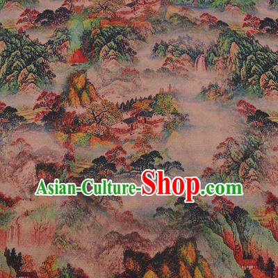 Chinese Classical Satin Plain Traditional Landscape Pattern Cheongsam Drapery Silk Fabric Gambiered Guangdong Gauze