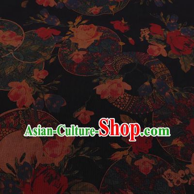 Chinese Classical Satin Plain Traditional Roses Pattern Cheongsam Drapery Silk Fabric Gambiered Guangdong Gauze