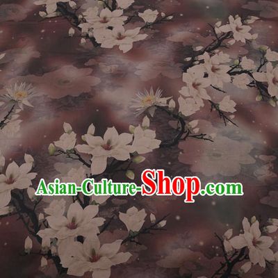 Chinese Classical Purple Silk Fabric Traditional Magnolia Pattern Satin Plain Cheongsam Drapery Gambiered Guangdong Gauze