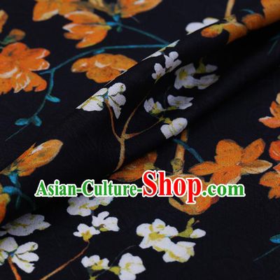 Chinese Classical Black Silk Fabric Traditional Pattern Satin Plain Cheongsam Drapery Gambiered Guangdong Gauze