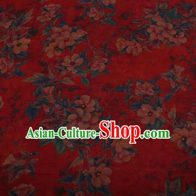 Chinese Traditional Silk Fabric Classical Azalea Pattern Red Satin Plain Cheongsam Drapery Gambiered Guangdong Gauze