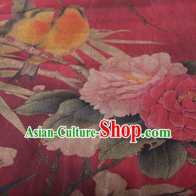 Chinese Traditional Silk Fabric Classical Peony Pattern Rosy Satin Plain Cheongsam Drapery Gambiered Guangdong Gauze