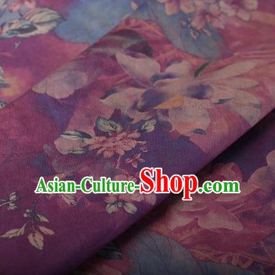 Chinese Traditional Silk Fabric Classical Lotus Pattern Purple Satin Plain Cheongsam Drapery Gambiered Guangdong Gauze