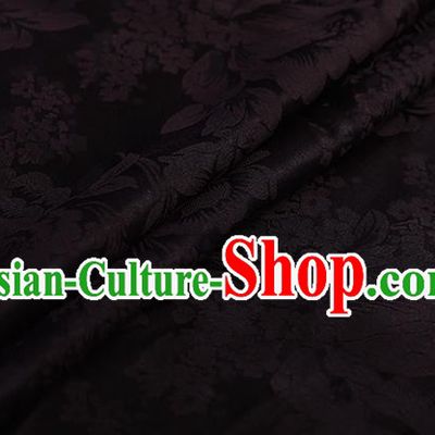 Chinese Classical Black Silk Fabric Traditional Peony Pattern Satin Plain Cheongsam Drapery Gambiered Guangdong Gauze