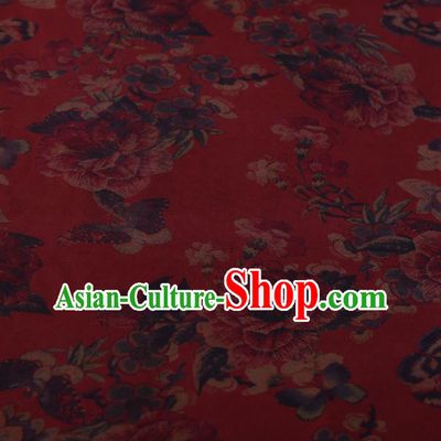 Chinese Classical Silk Fabric Traditional Peony Butterfly Pattern Red Satin Plain Cheongsam Drapery Gambiered Guangdong Gauze