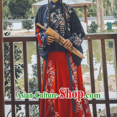 Chinese Ming Dynasty Nobility Lady Costumes Ancient Embroidered Blouse and Skirt for Women
