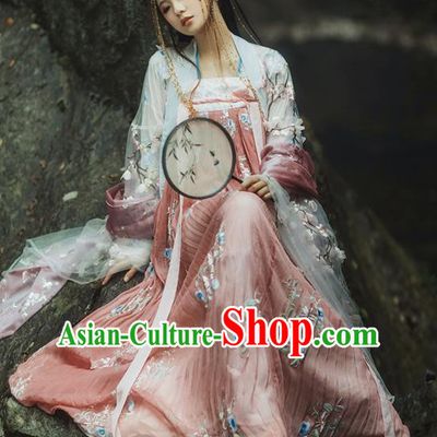 Chinese Tang Dynasty Princess Costumes Ancient Peri Palace Lady Embroidered Dresses for Women