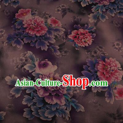 Chinese Traditional Silk Fabric Classical Peony Pattern Lilac Satin Plain Cheongsam Drapery Gambiered Guangdong Gauze