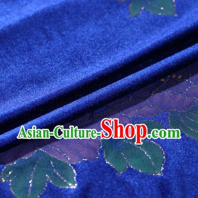 Asian Chinese Blue Velvet Fabric Traditional Classical Peony Pattern Cheongsam Pleuche Drapery Gambiered Guangdong Gauze