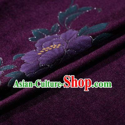 Asian Chinese Purple Velvet Fabric Traditional Classical Peony Pattern Cheongsam Pleuche Drapery Gambiered Guangdong Gauze