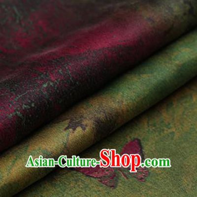 Asian Chinese Traditional Gambiered Guangdong Gauze Green Satin Plain Classical Butterfly Pattern Cheongsam Silk Drapery