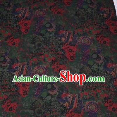 Traditional Chinese Green Gambiered Guangdong Gauze Satin Plain Classical Peony Pattern Cheongsam Silk Drapery
