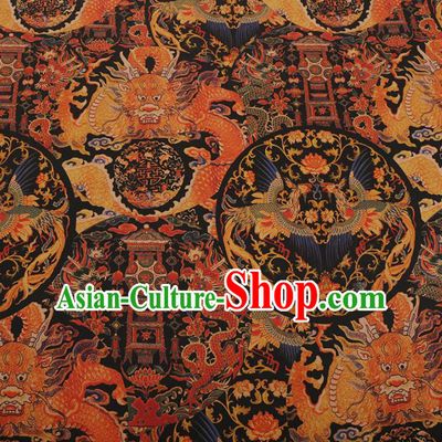 Traditional Chinese Black Gambiered Guangdong Gauze Satin Plain Classical Phoenix Pattern Cheongsam Silk Drapery