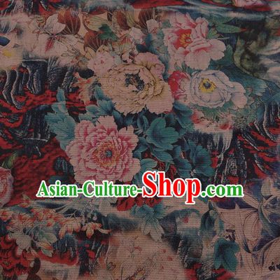 Chinese Traditional Gambiered Guangdong Gauze Satin Plain Classical Peony Pattern Cheongsam Silk Drapery