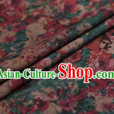 Traditional Chinese Gambiered Guangdong Gauze Green Satin Plain Classical Pattern Cheongsam Silk Drapery
