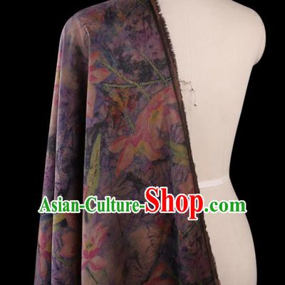Traditional Chinese Purple Gambiered Guangdong Gauze Satin Plain Classical Lotus Pattern Cheongsam Silk Drapery
