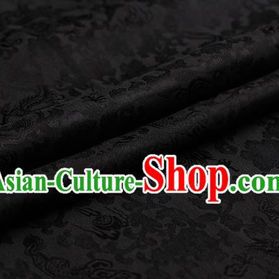 Traditional Chinese Black Brocade Palace Dragons Pattern Satin Plain Cheongsam Silk Drapery