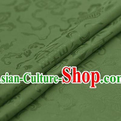 Traditional Chinese Olive Green Brocade Palace Cucurbit Ribbon Pattern Satin Plain Cheongsam Silk Drapery