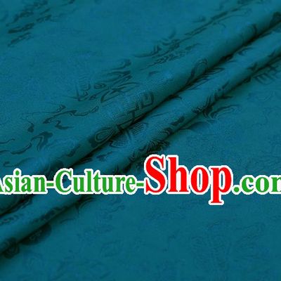 Traditional Chinese Peacock Blue Brocade Palace Cucurbit Ribbon Pattern Satin Plain Cheongsam Silk Drapery