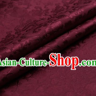 Traditional Chinese Wine Red Brocade Palace Dragons Pattern Satin Plain Cheongsam Silk Drapery