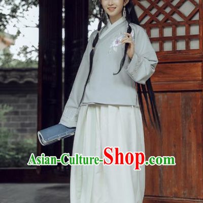 Chinese Ancient Ming Dynasty Hanfu Dress Young Lady Embroidered Costumes for Women