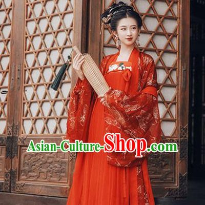 Chinese Tang Dynasty Wedding Red Hanfu Dress Ancient Imperial Consort Embroidered Costumes for Women