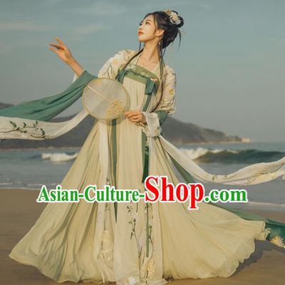 Chinese Traditional Tang Dynasty Historical Dress Ancient Princess Embroidered Costumes Complete Set