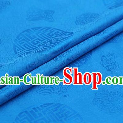 Chinese Traditional Blue Brocade Fabric Palace Pattern Satin Plain Cheongsam Silk Drapery