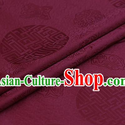 Chinese Traditional Purplish Red Brocade Fabric Palace Pattern Satin Plain Cheongsam Silk Drapery