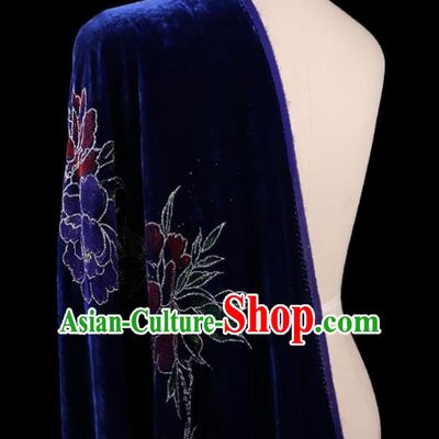 Chinese Traditional Royalblue Velvet Fabric Palace Pattern Cheongsam Pleuche Silk Drapery